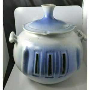 Alewine Gatlinburg  Pottery Vase Vessel Luminary Blue Gray 85 Studio Art Vintag